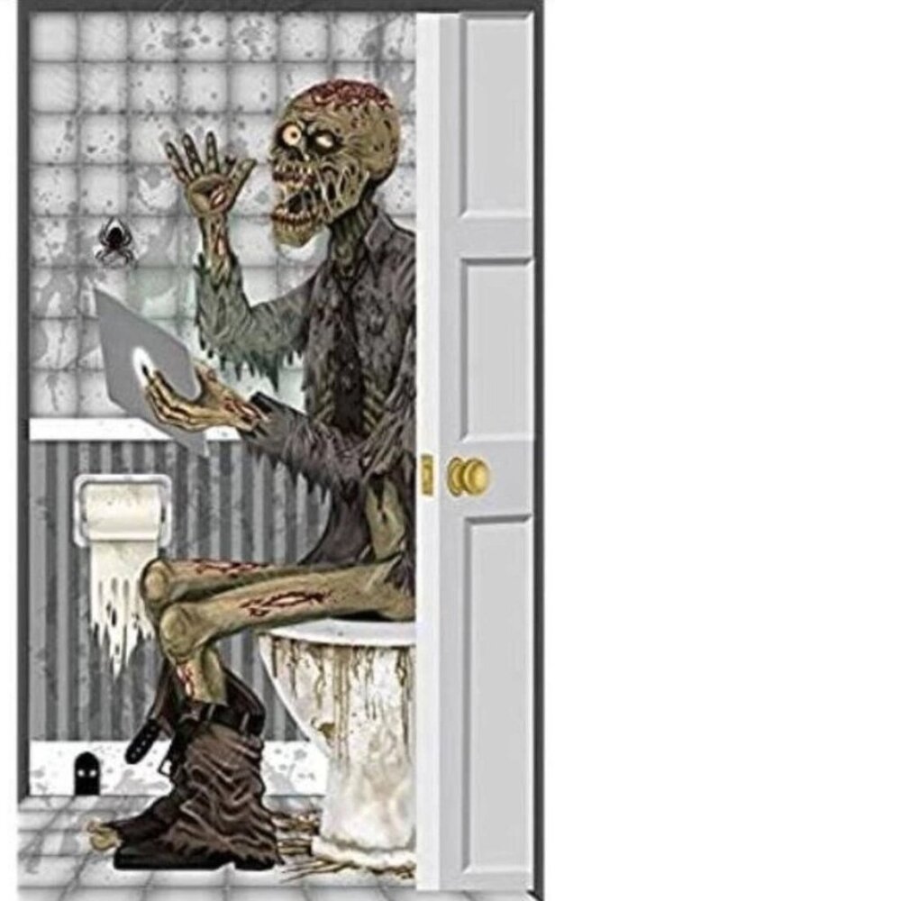 Halloween Door Cover Welcome Zombie On Toilet 30"x72" Decoration 6' Tall Funny